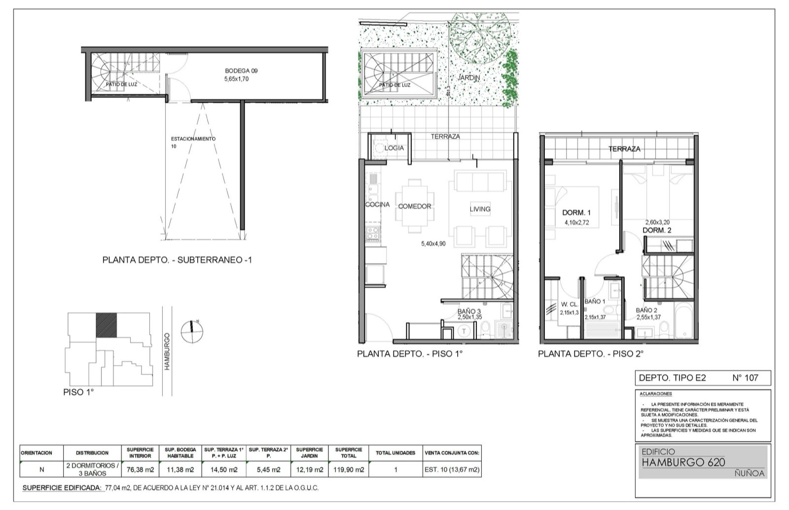 Planta plano del departamento — Departamento 107, Edificio Hamburgo 620