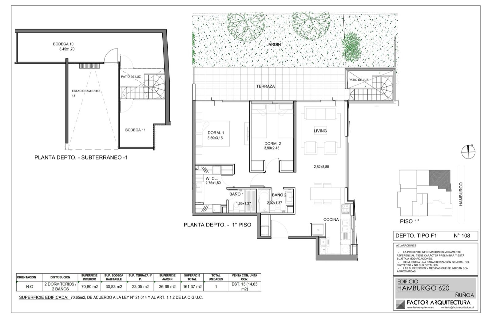 Planta plano del departamento — Departamento 108, Edificio Hamburgo 620