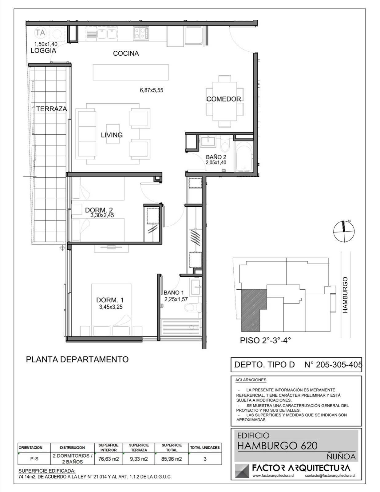 Planta plano del departamento — Departamento 305, Edificio Hamburgo 620