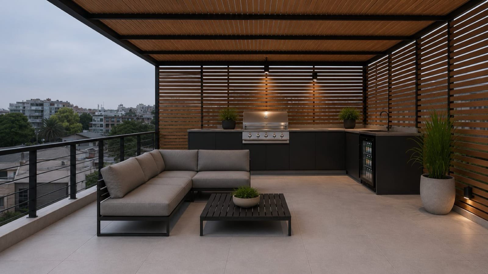 Terraza de azotea con quincho y lounge — Departamento 506, Edificio Hamburgo 620