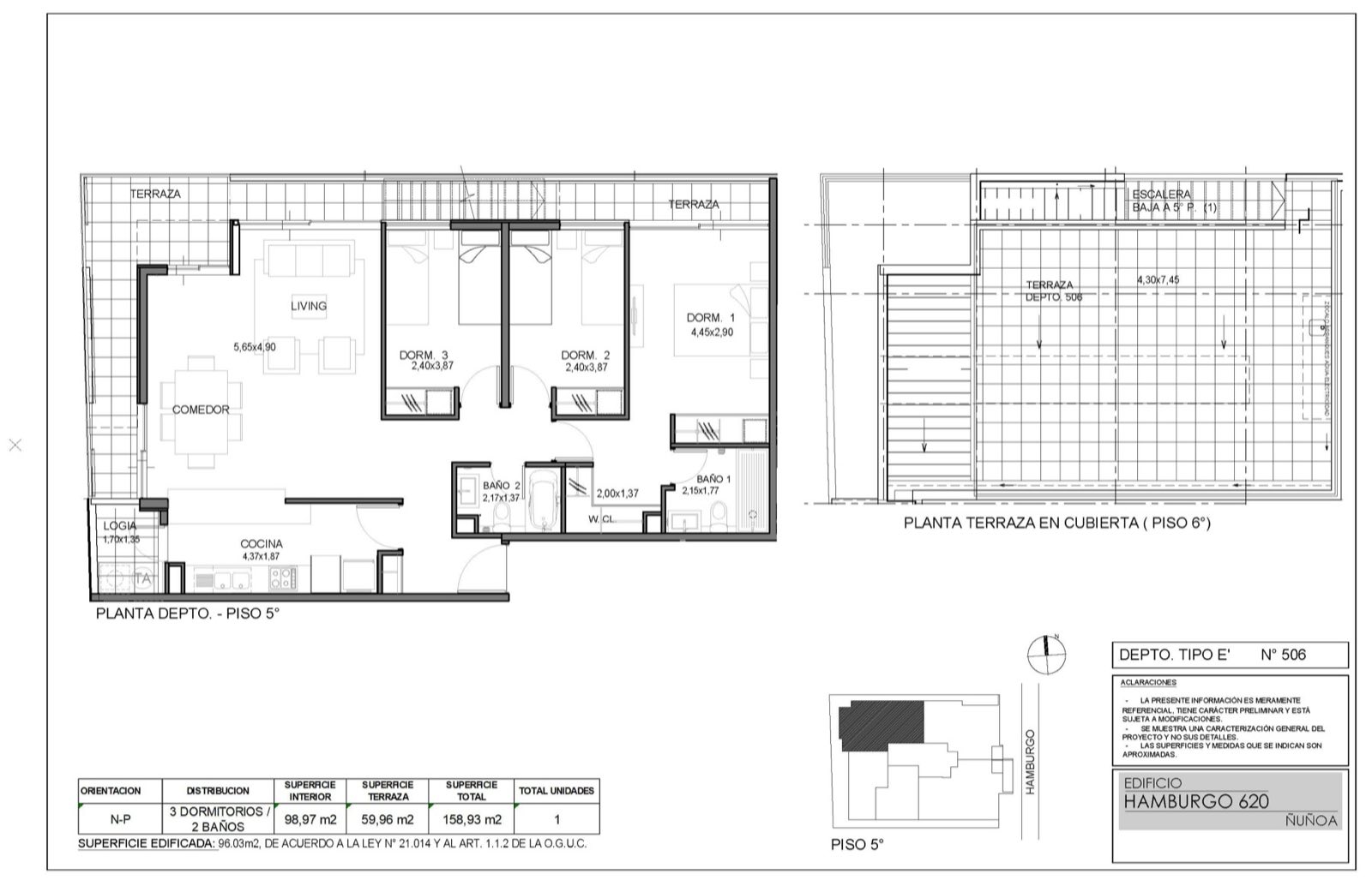 Planta plano del departamento — Departamento 506, Edificio Hamburgo 620