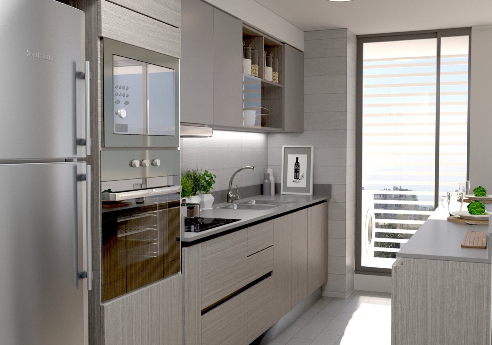Cocina italiana equipada (imagen referencial del proyecto) — Departamento 104, Edificio Hamburgo 620